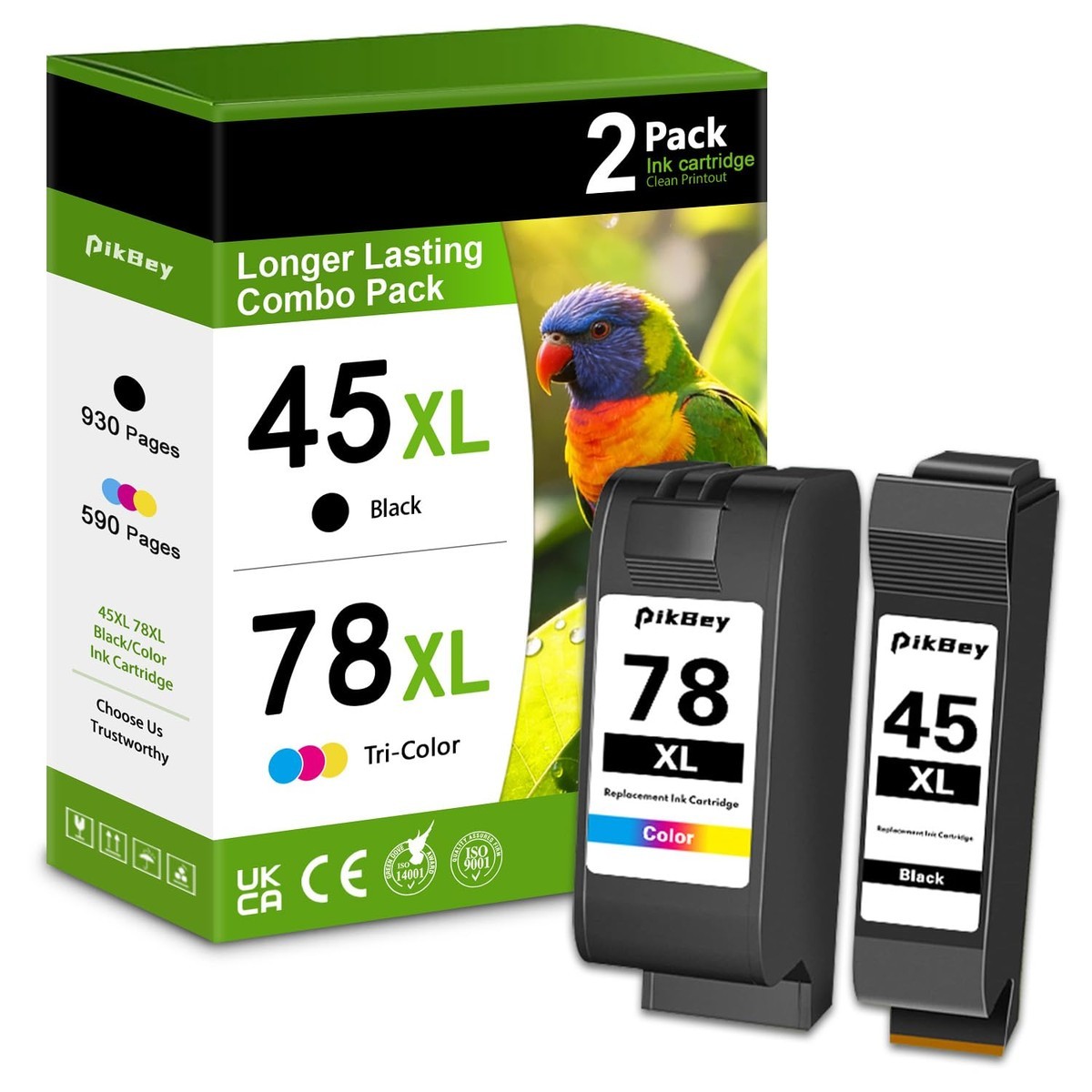 PikBey 45XL 78XL Ink Cartridges 2-Pack (1 Black 1 Tri-Color) for HP