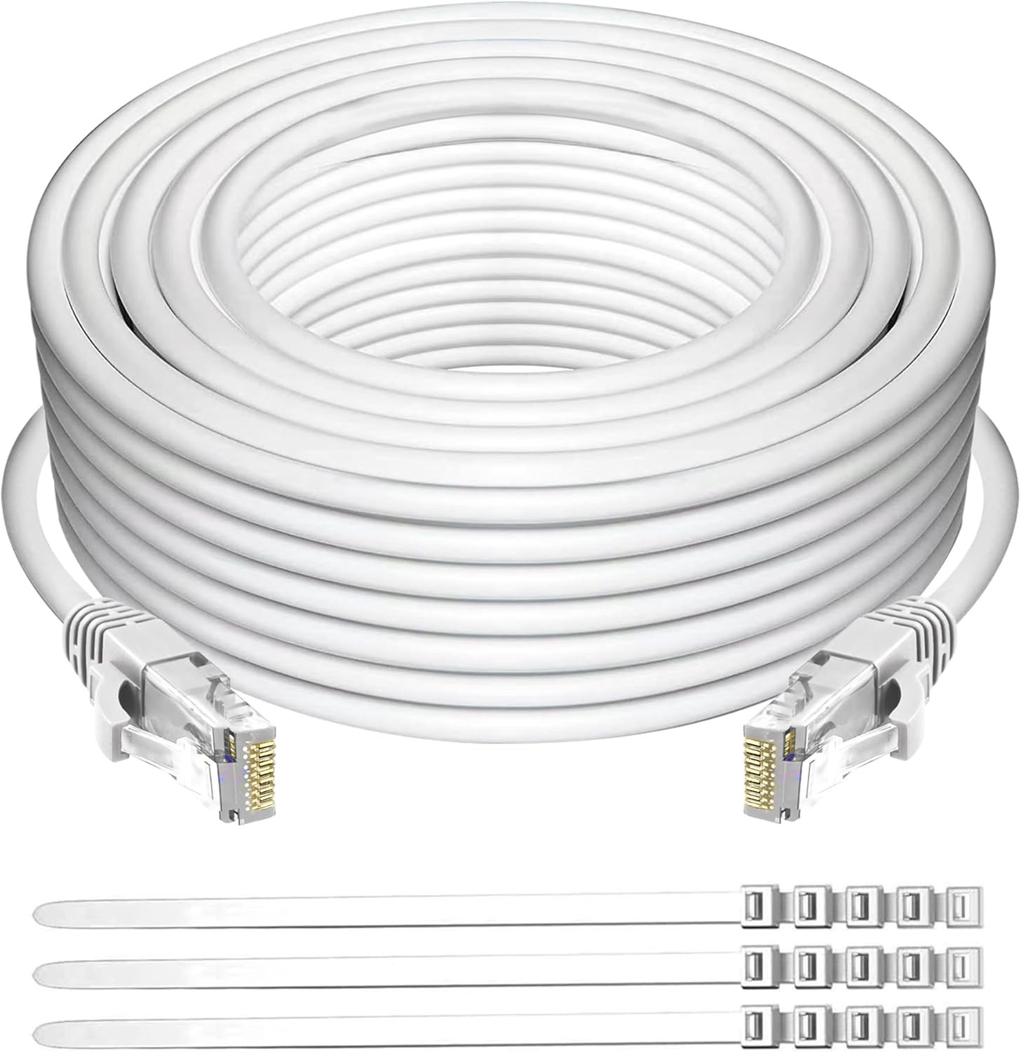 Cat 6 Ethernet Cable 50 Ft-White, Outdoor & Indoor Snagless Long Round