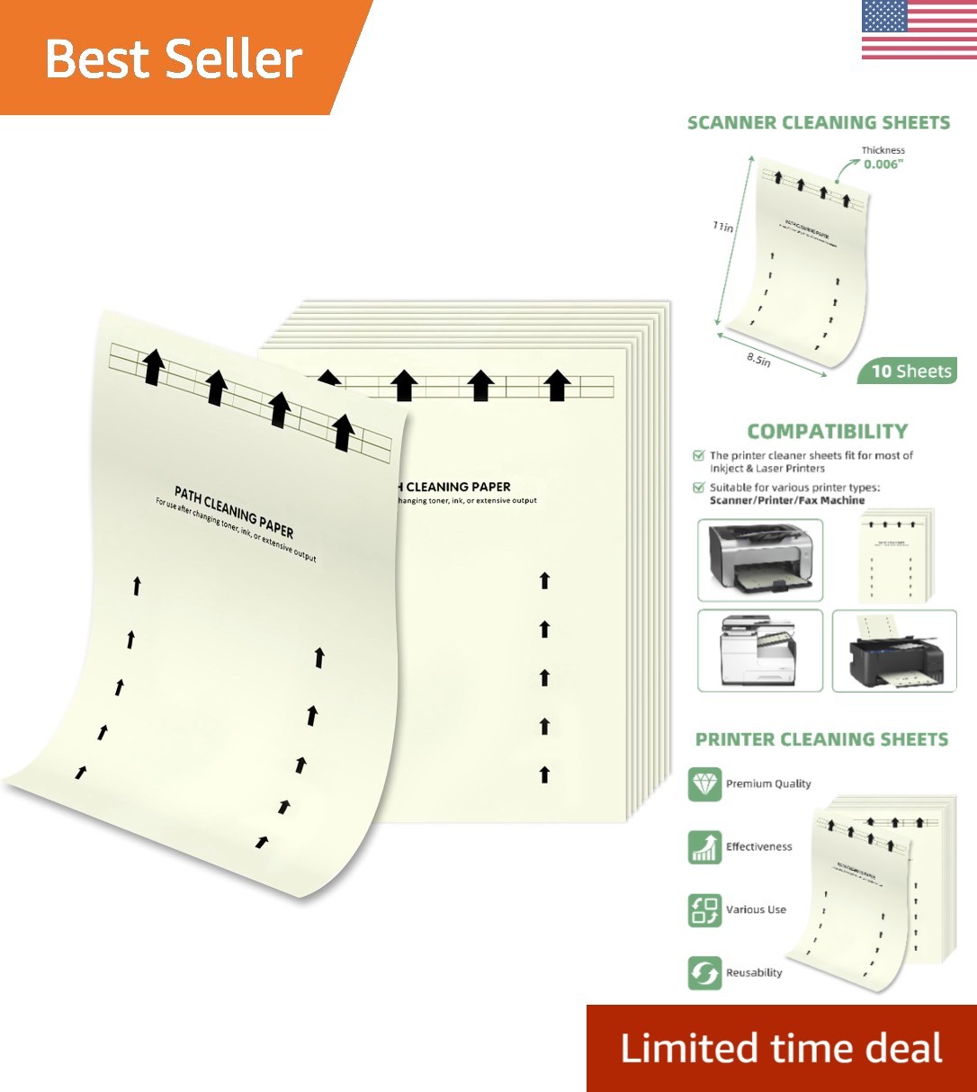 Versatile 10 PCS Roller Cleaning Sheets - Ideal for Printers, Scanners & Copiers