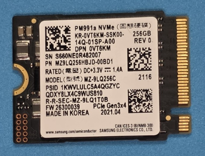SAMSUNG / DELL 256GB PCIe 3.0 NVMe M.2 SSD SOLID STATE HARD DRIVE - MZ-9LQ256C