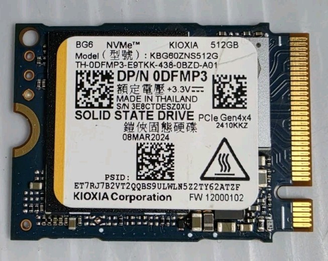 KIOXIA 512GB GEN 4x4 NVMe PCIe M2 SSD KBG60ZNS512G DELL 0DFMP3