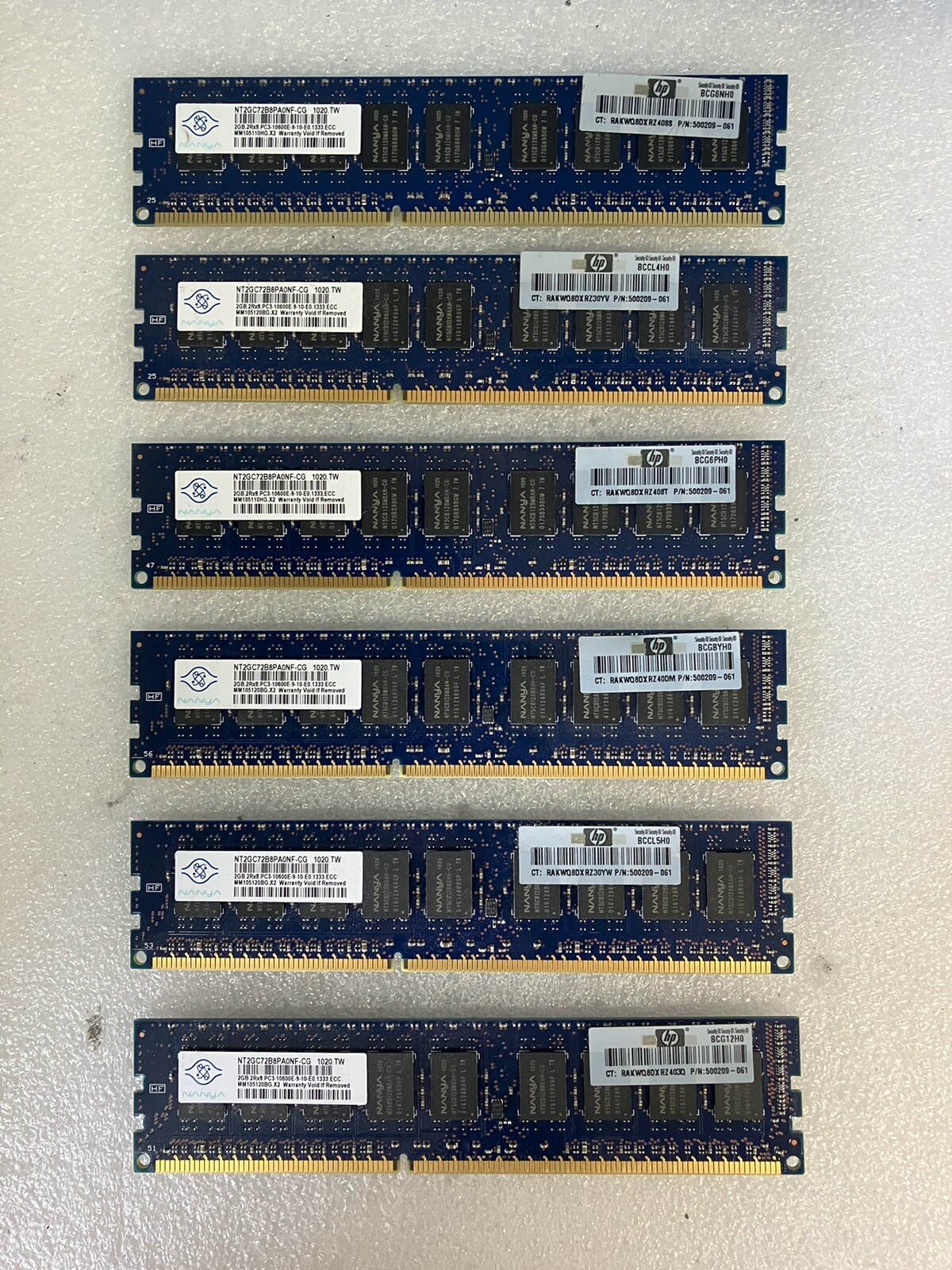 ~(6 x 2GB) NANYA NT2GC72B8PA0NF-CG 2GB PC3-10600E DDR3-1333 ECC CL9 Server SDRAM