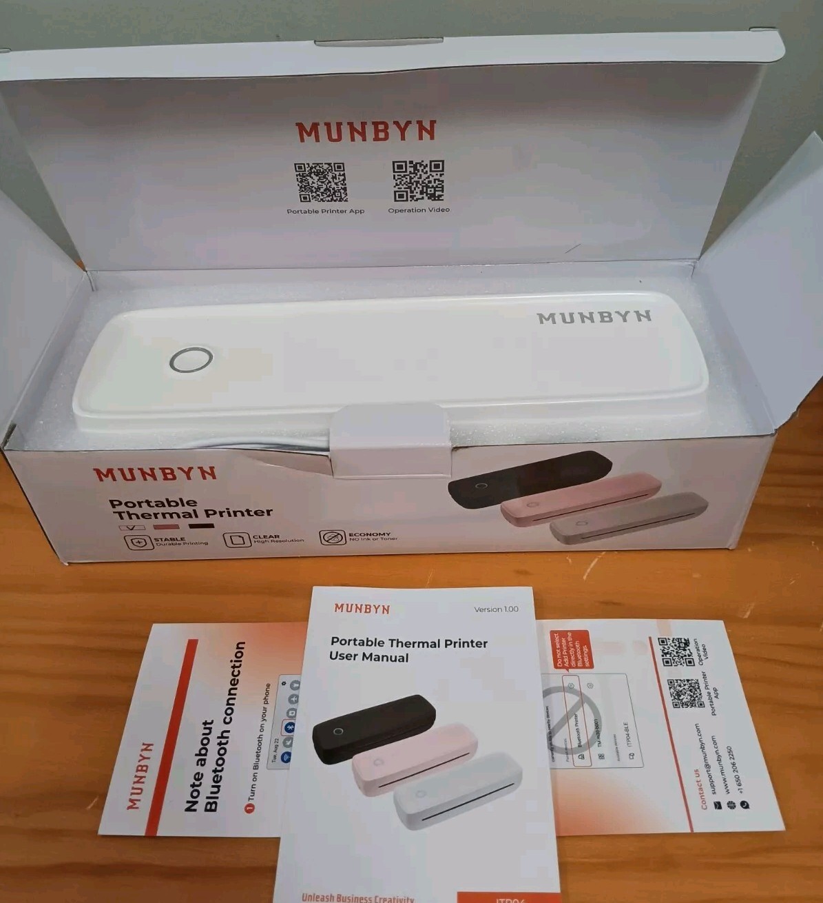 MUNBYN Portable A4 Thermal Printer Bluetooth Wireless Inkless Printer for Travel