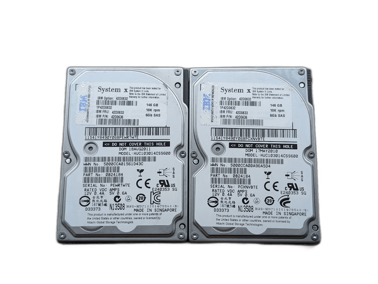 LOT OF 2 IBM 146GB 42D0633 SAS Server 2.5" 6Gb/s Hard Drive