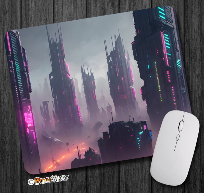 Futuristic Future Cyber City Night - Mouse Pad / PC Mousepad - Gaming Gamer Gift