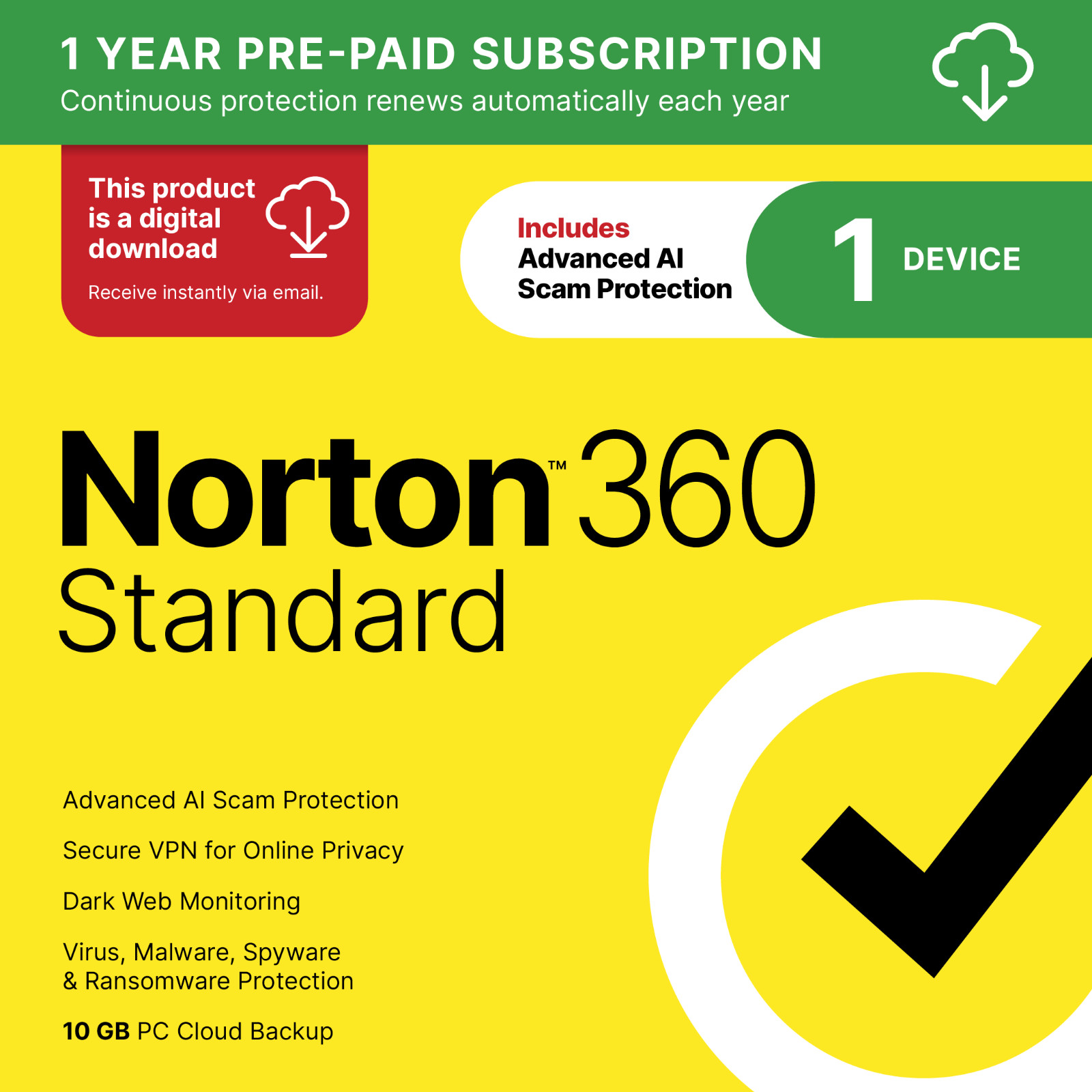 Norton 360 Standard 2026 | 1 Device | Direct From Norton