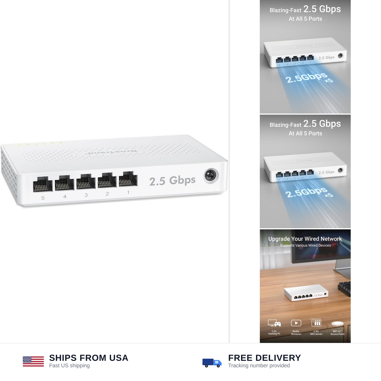 BrosTrend 5 Port 2.5GB Switch, Unmanaged Ethernet Switch for Game Console, PC...