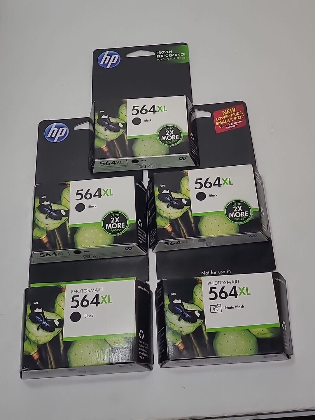 lot of 5 -- Genuine HP 564XL Black High Yield Printer Ink Cartridge Exp. 2012-14