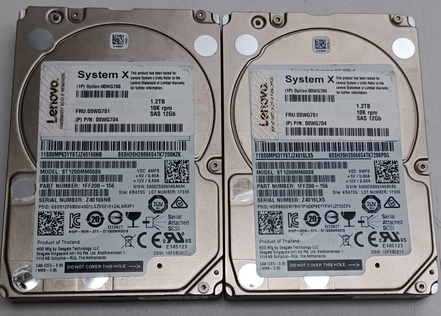 Lot of 2 Lenovo System X 00WG700  1.2TB HDD Hard Drive Used