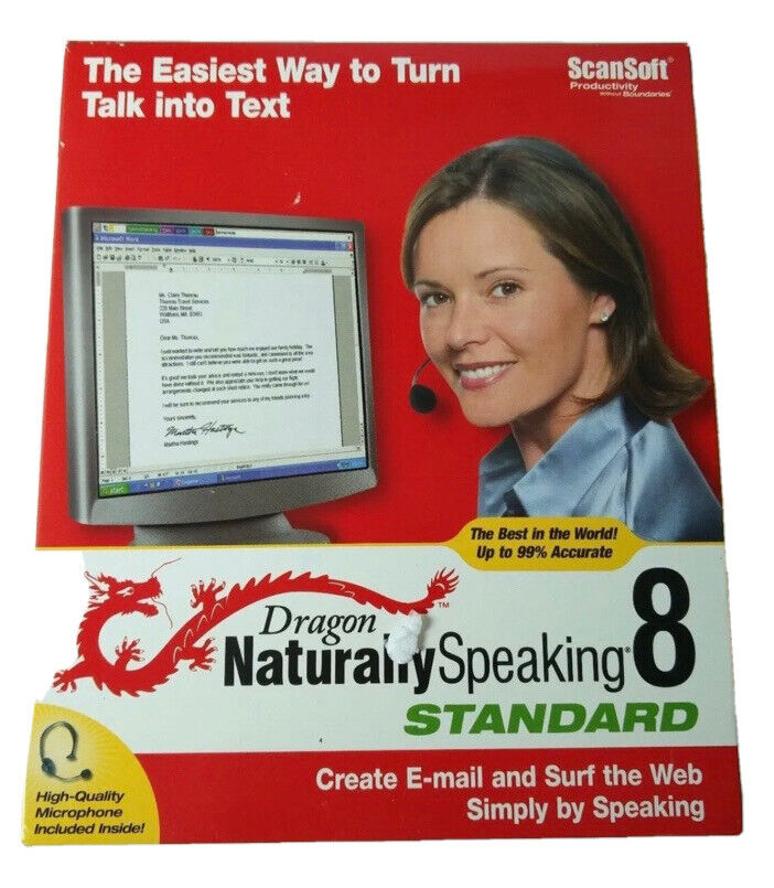 New Sealed Dragon Naturally Speaking 8 Standard ScanSoft Software - SU