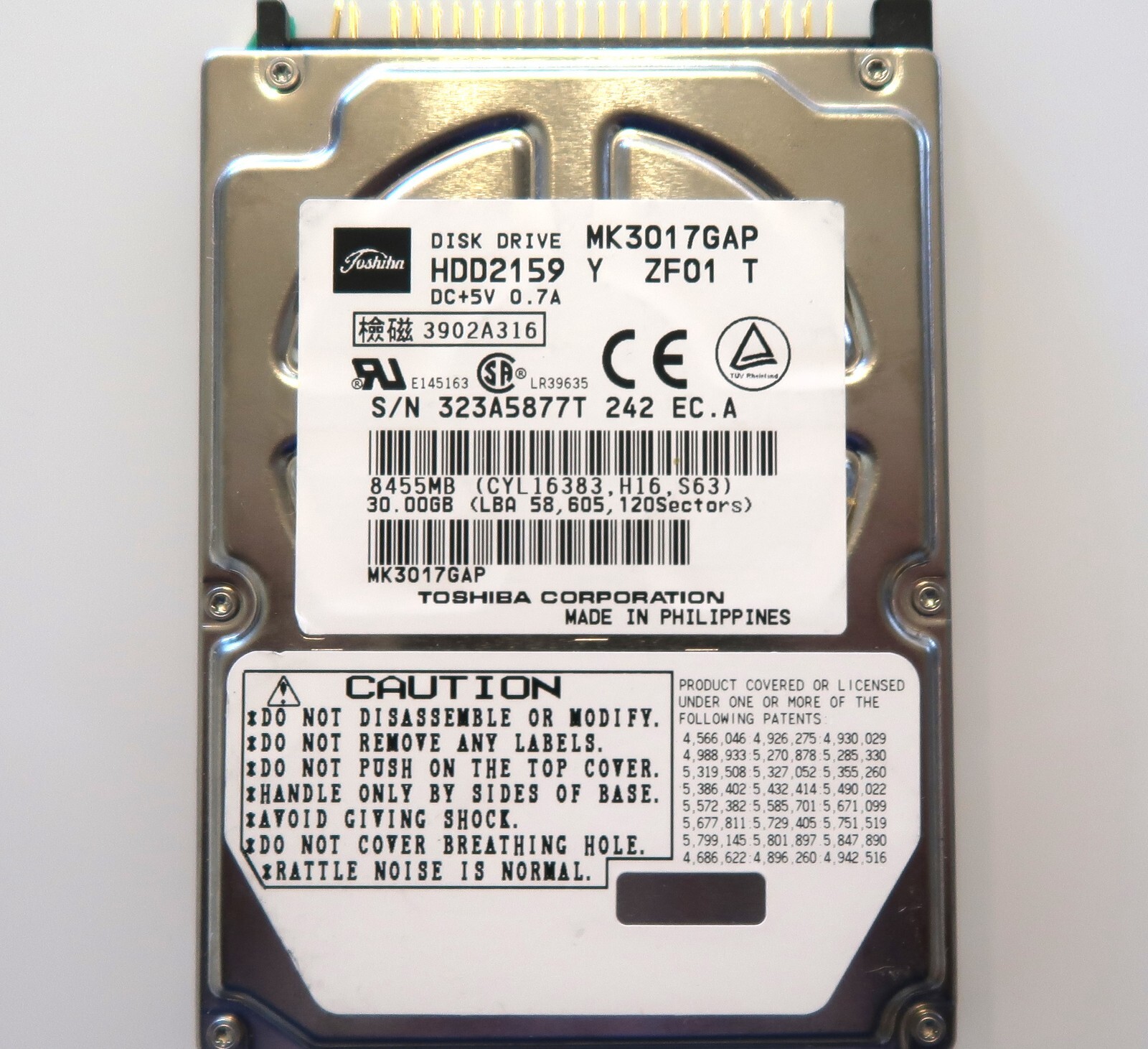 Toshiba MK3017GAP (HDD2159 Y ZF01 T) 102 A0/A0.02H 30gb 2.5" IDE/ATA HDD