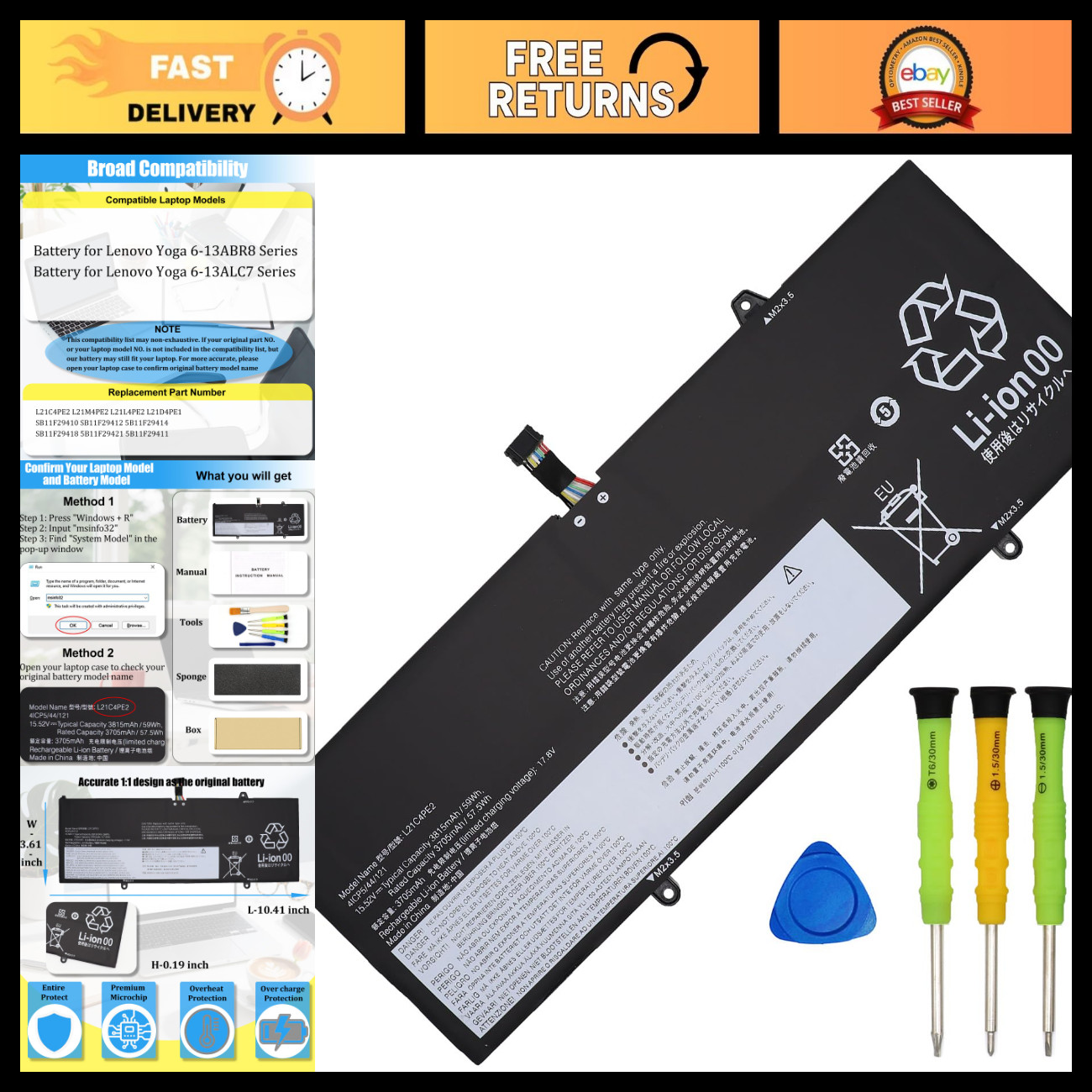 High-Capacity Battery Replacement for Lenovo Yoga 6-13ABR8, L21M4PE2, L21C4PE2