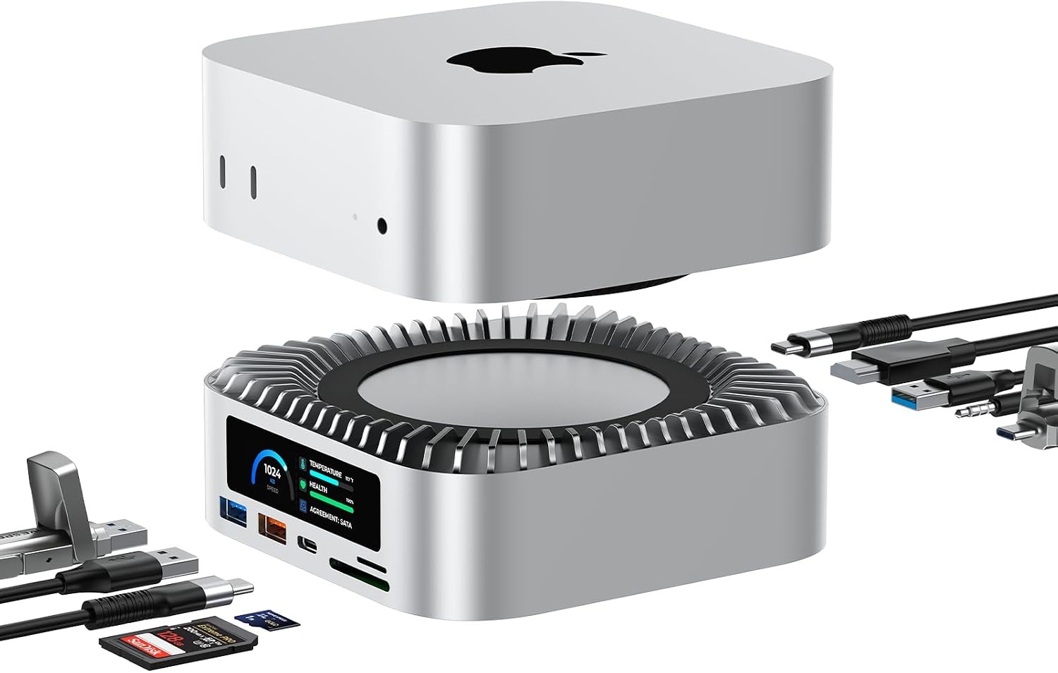 RayCue All-in-One Dock for Mac mini M6, M5 Pro, M4 with Smart Displays, NVMe