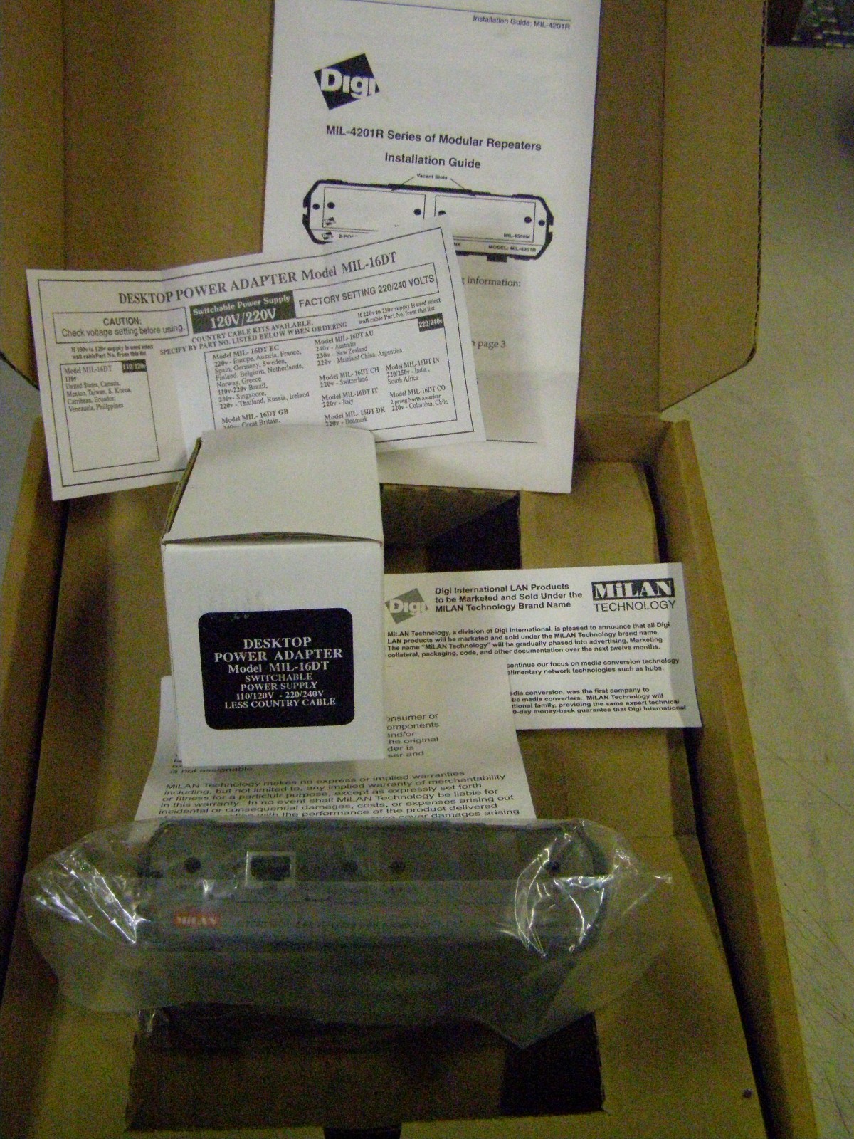 MILAN REPEATER 2 PORT 10M UTP MODULES PN MIL 4201R 4231R 120 220V