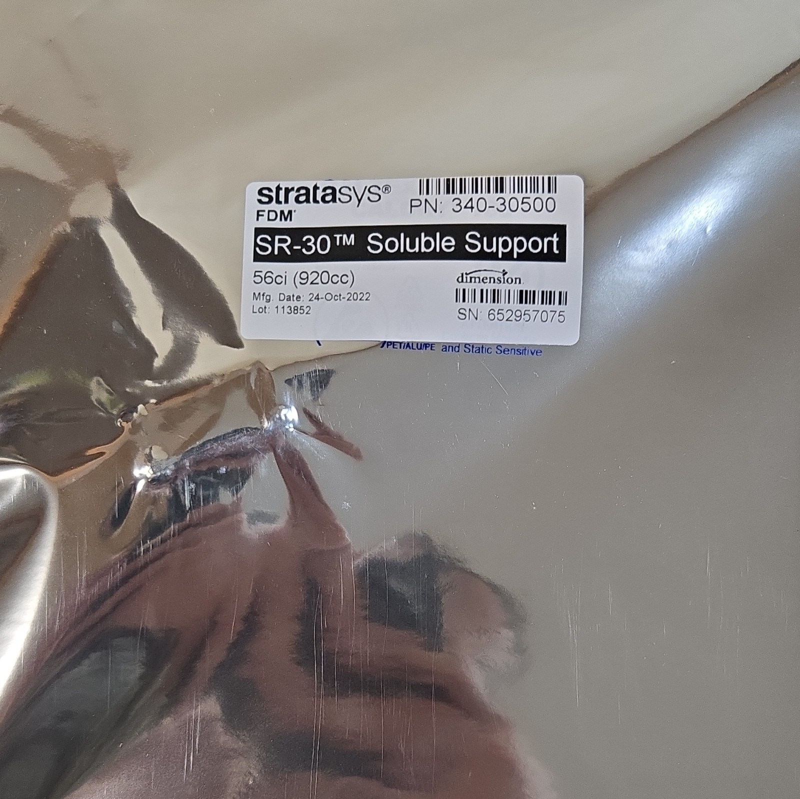 Stratasys SR-30 Soluble Support Material, Natural, 56ci/920cc, 340-30500, 3D