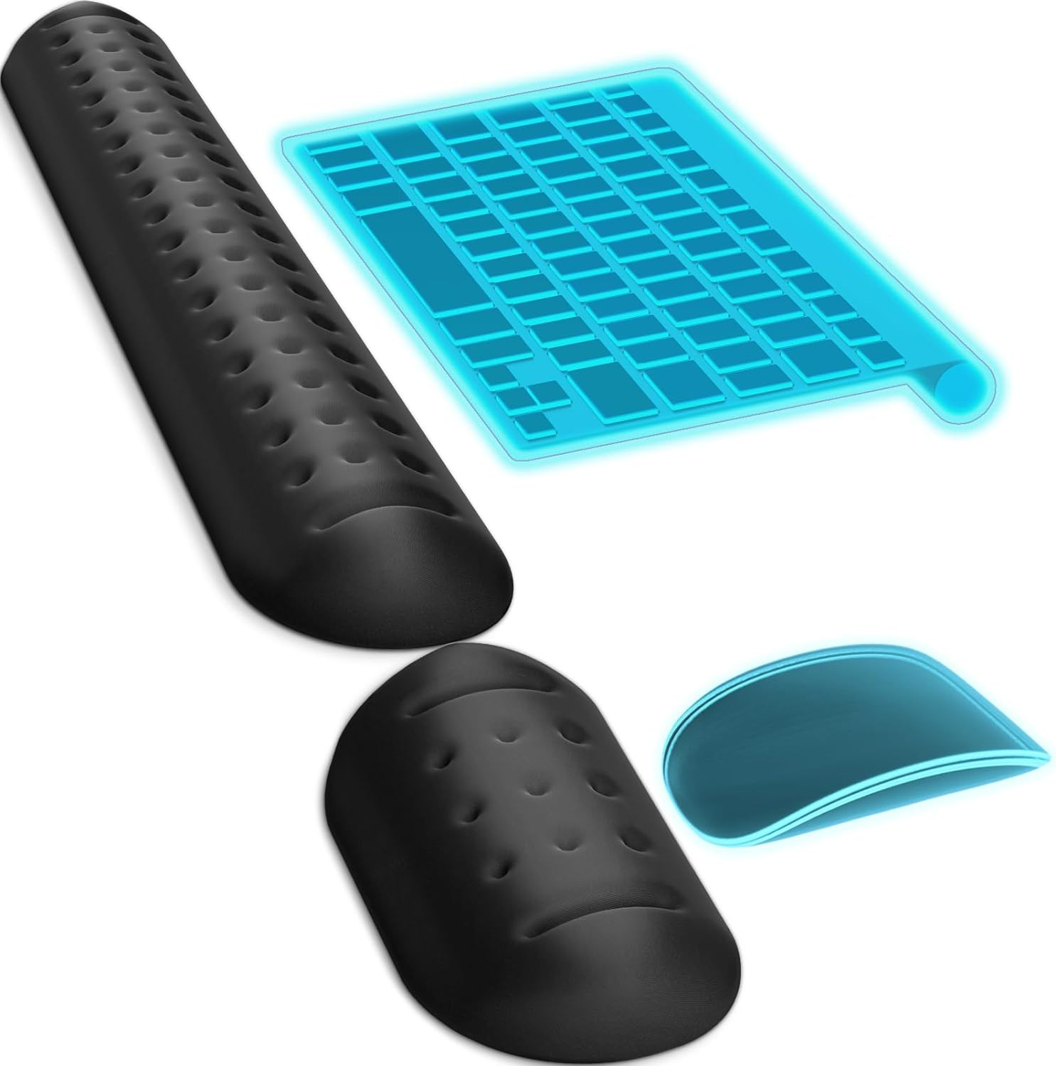 Upgrade Memory Foam Keyboard Wrist Rest Set - Massage Holes Design Wrist Rest fo