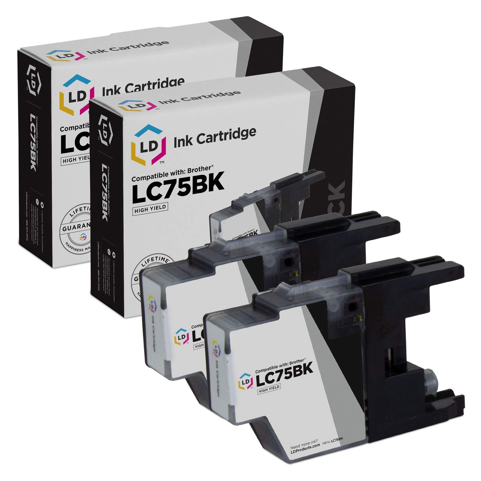 LD For Brother LC75 2pk HY Ink LC75BK Black MFC-J280W J425W J430W J435W