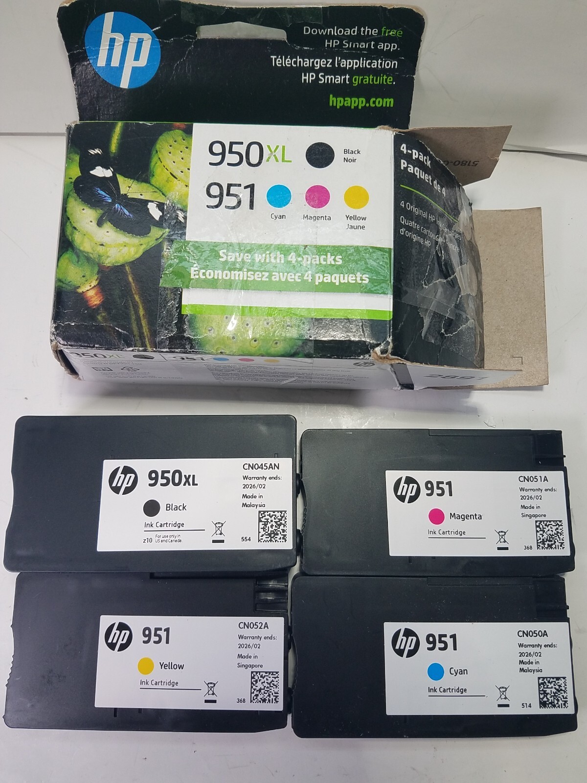 HP 950XL / 951 Black Cyan Magenta Yellow, 4 Pack Ink Cartridges - C2P01FN - READ