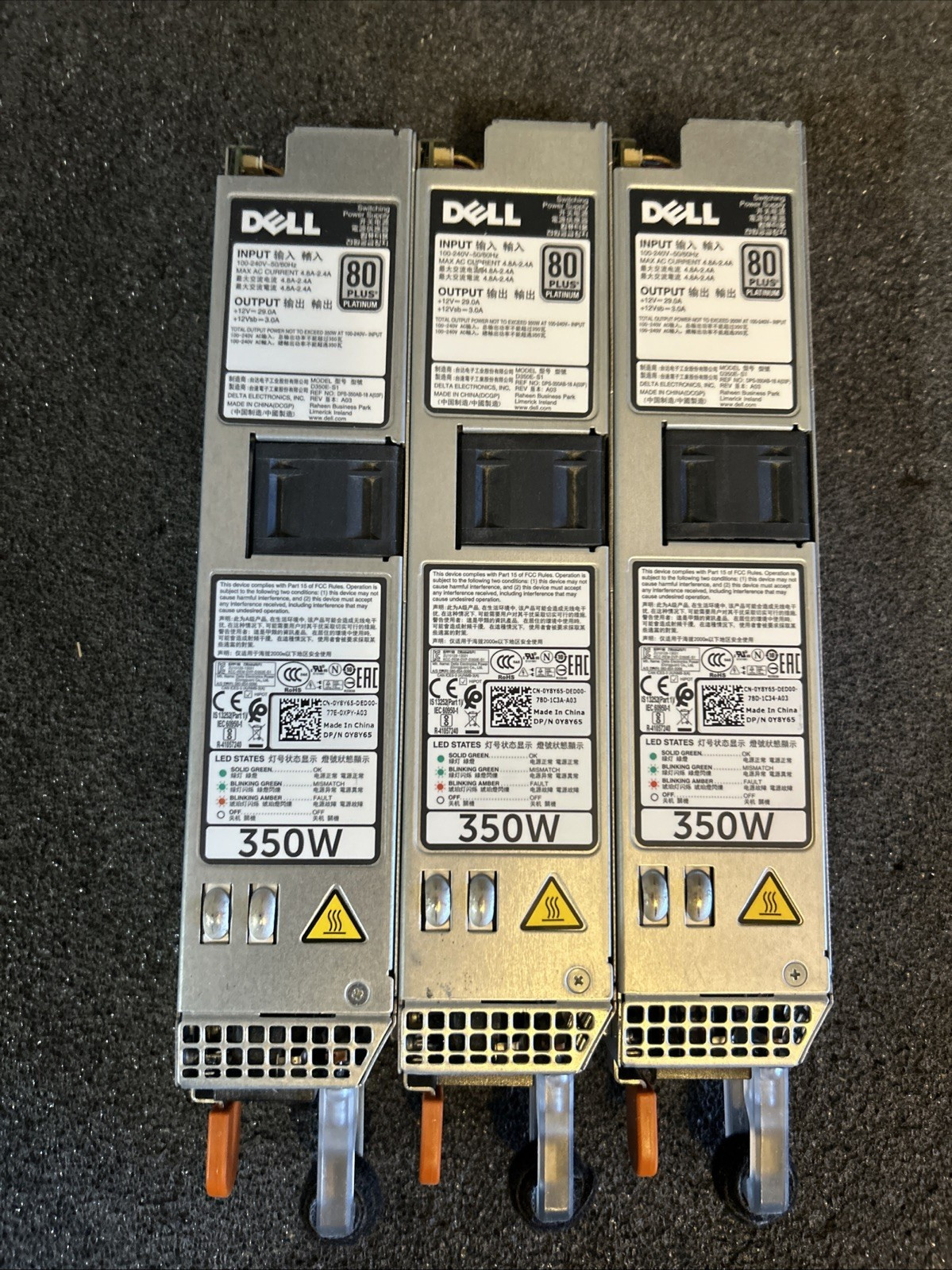 Lot of 3 Dell PowerEdge D350E-S1 350W 80 Plus Platinum  Power Supply OY8Y65