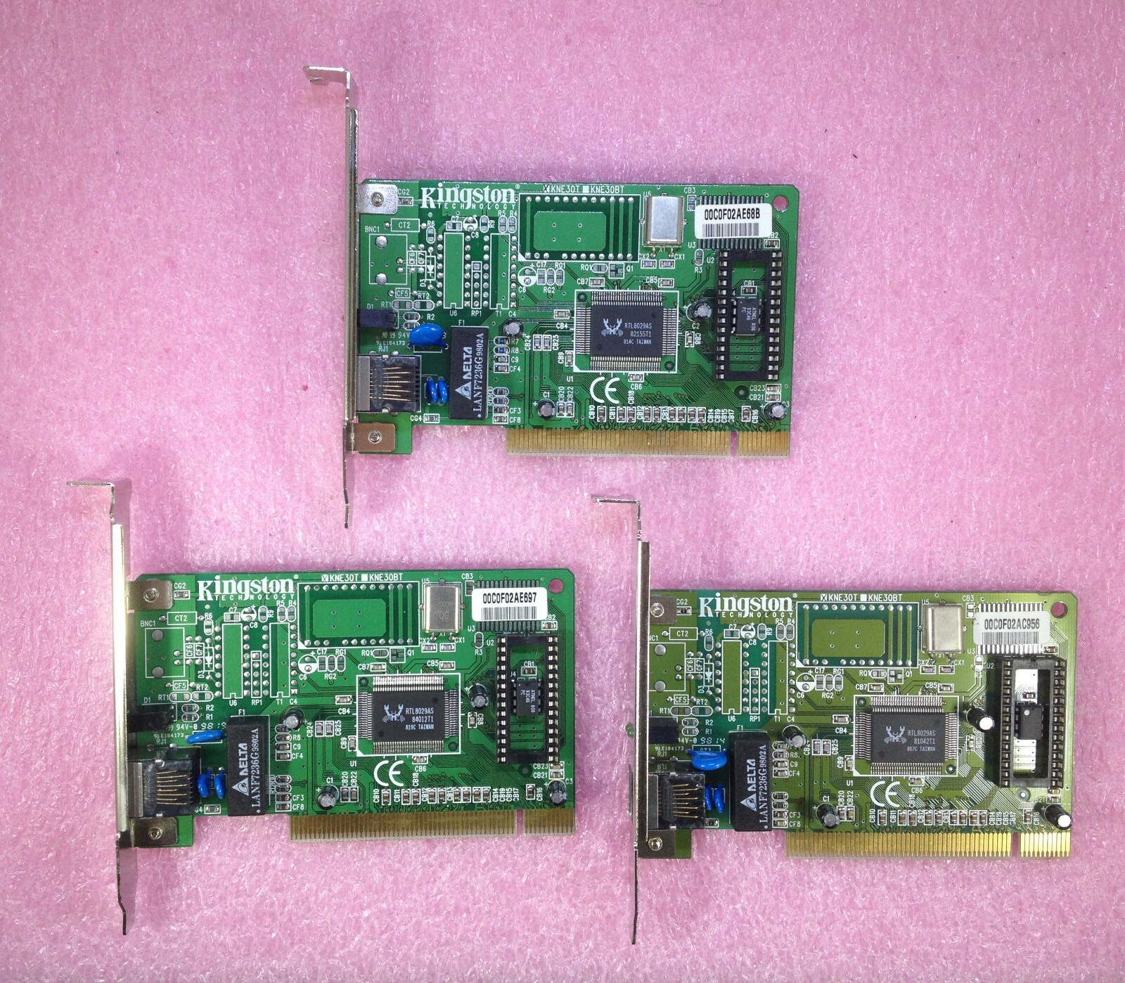 3 (THREE) x KINGSON KNE30T 10 MBPS RJ45 PCI ETHERNET NETWORK CARDS / ADAPTERS