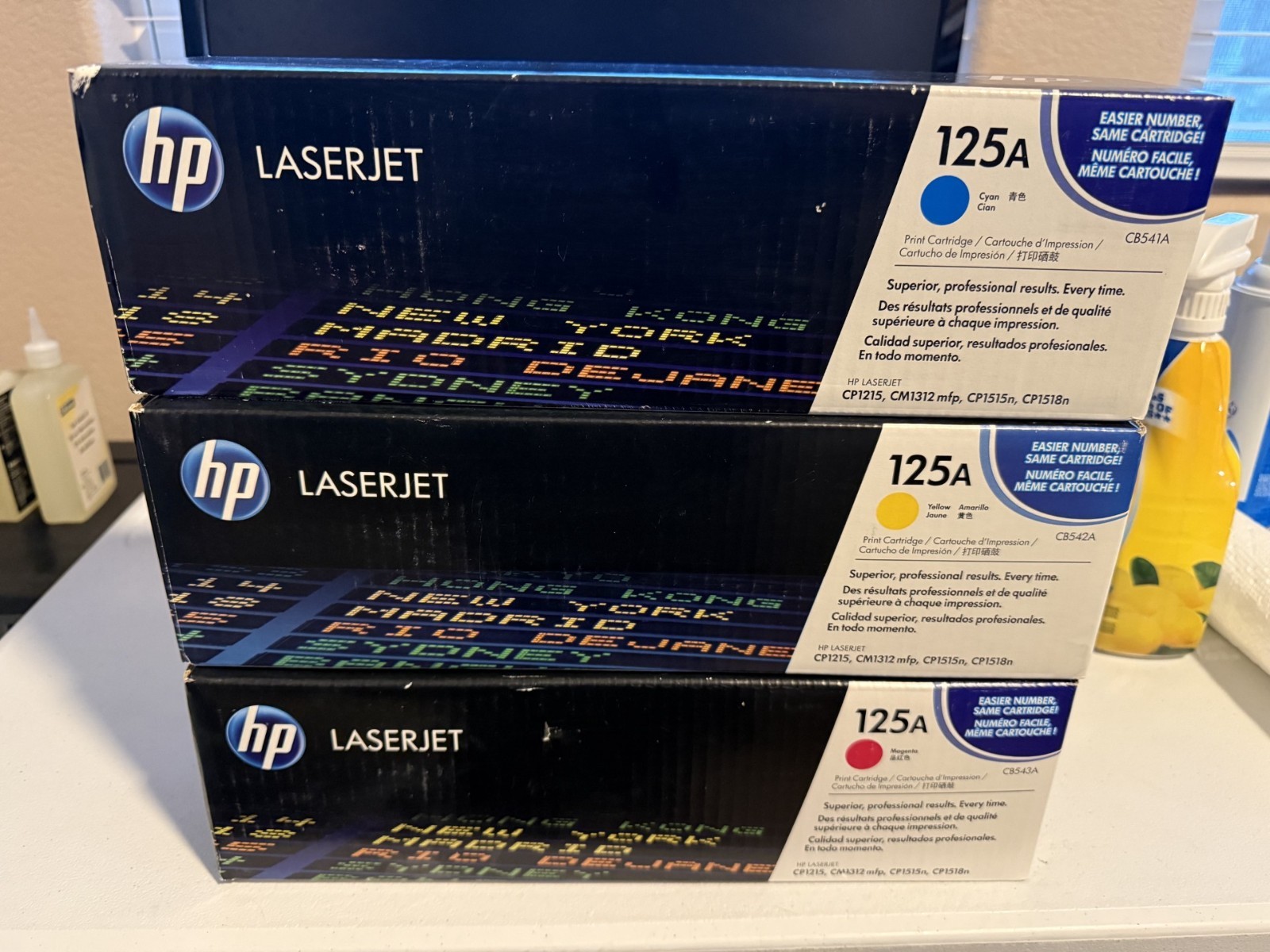 HP 125A Tri-Pack Toner Cartridge Set - Sealed Boxes Cyan, Yellow, Magenta
