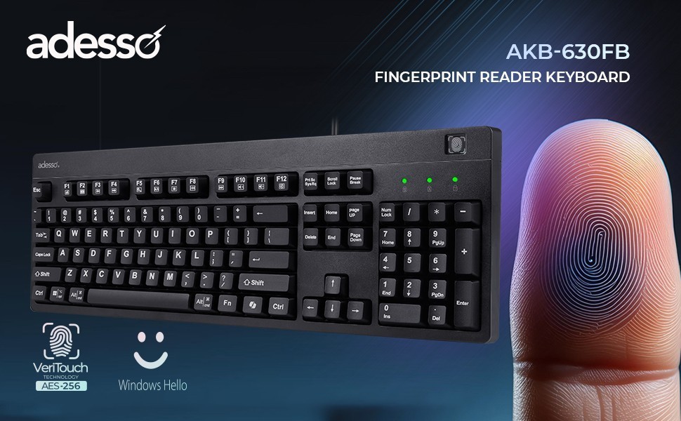 Adesso  Fingerprint Keyboard Taa Accs Aes 256 Model AKB-630FB-TAA
