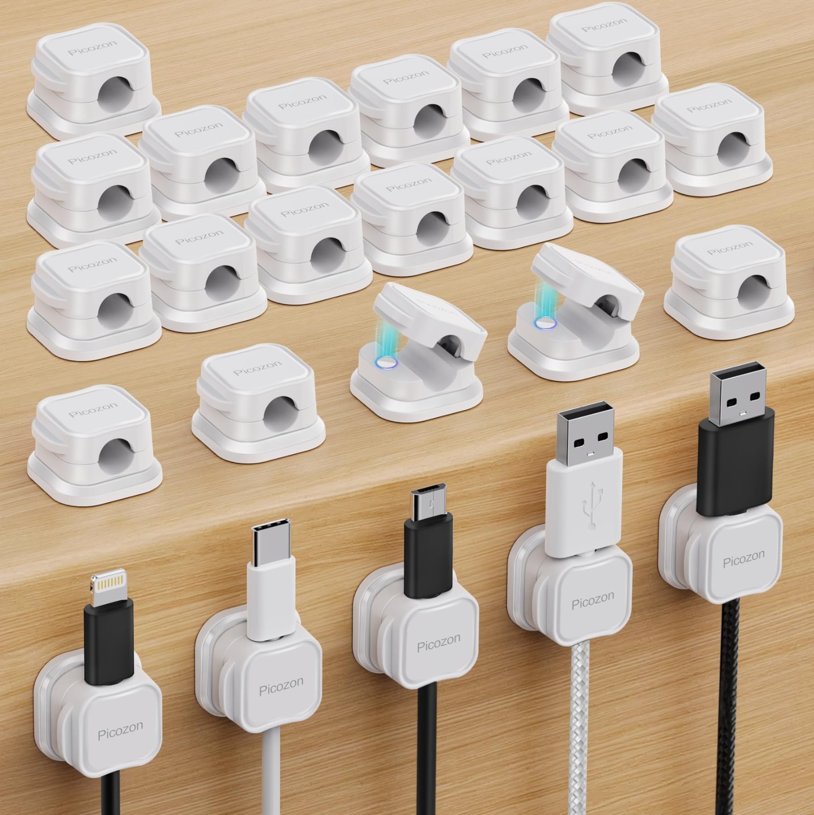 24 Pack Magnetic Cable Clip Organizer - Adhesive Cord Holder for USB & Phone Cab