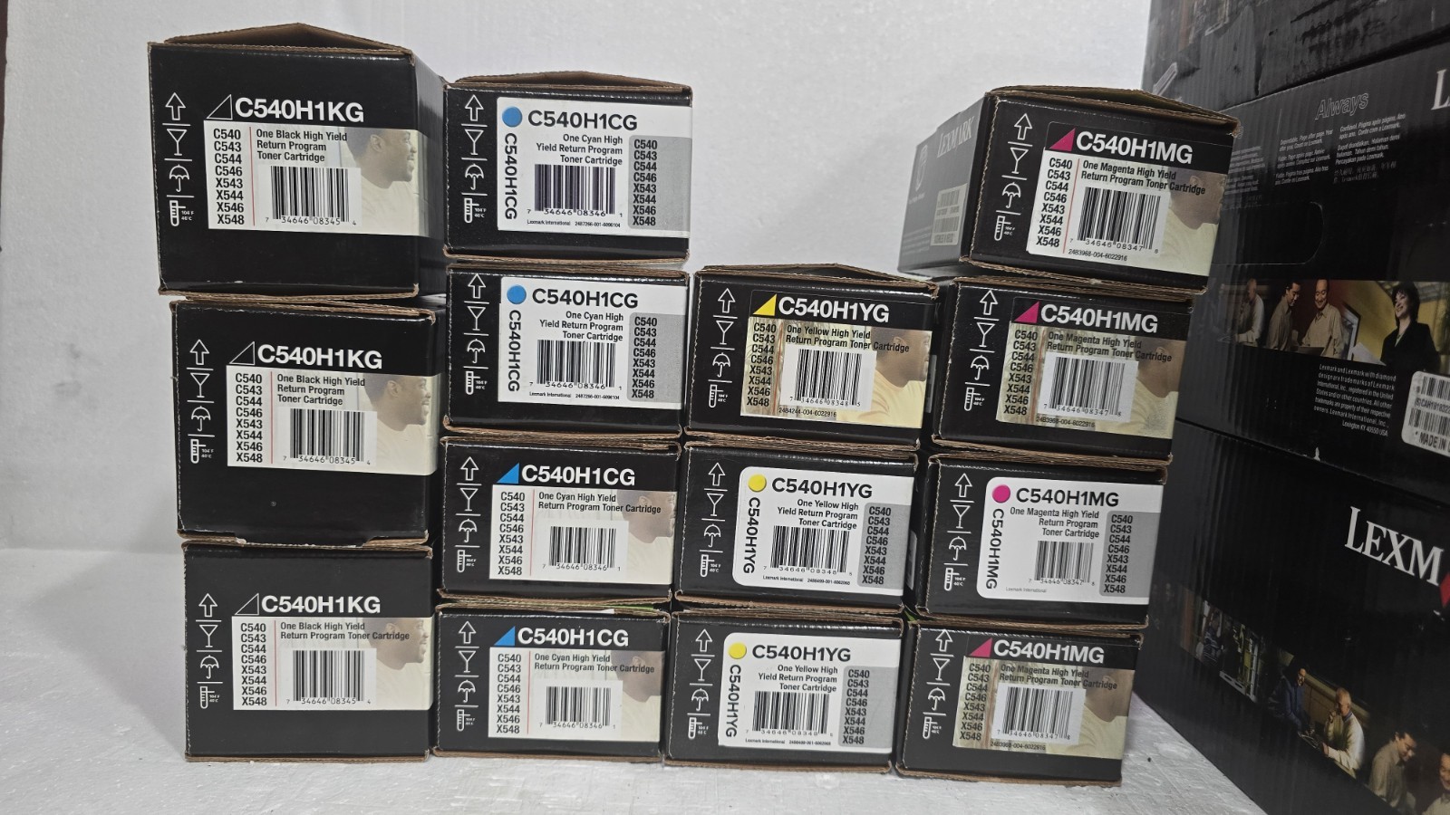 Lot of 14 Genuine Lexmark High Yield Toner Cartridges | C540H1KG C540H1CG C540H1