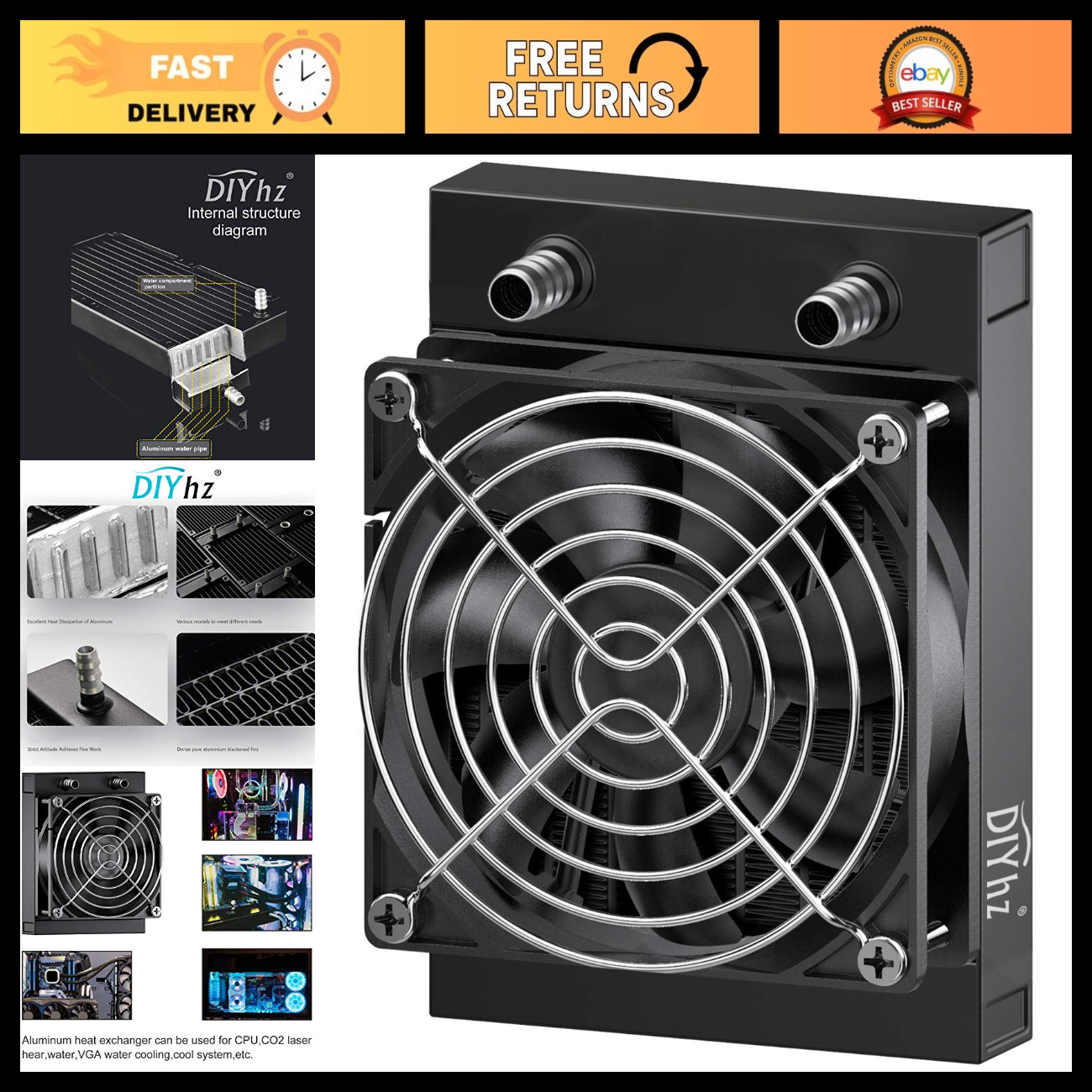 80mm Water Cooling Radiator Heat Sink, 8 Pipe Aluminum Liquid Cooler for PC CPU