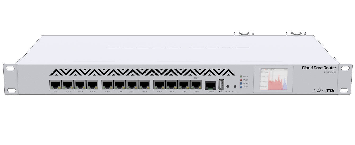 MikroTik New CCR1016-12G Cloud Core Router with 12x GLAN ports, RouterOS L6, PSU