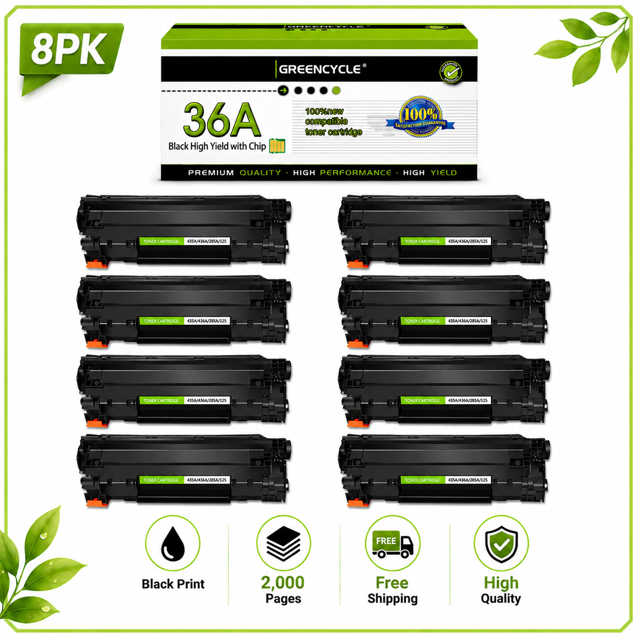 8x Compatible Toner Cartridge CB436A For HP 36A LaserJet P1505 P1505n Printer