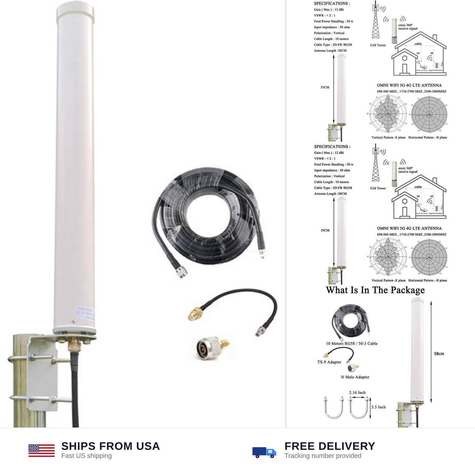 Omni-Directional 5G 4G LTE Antenna ts9 SMA/Outdoor WiFi Long Range/Cell Phone...