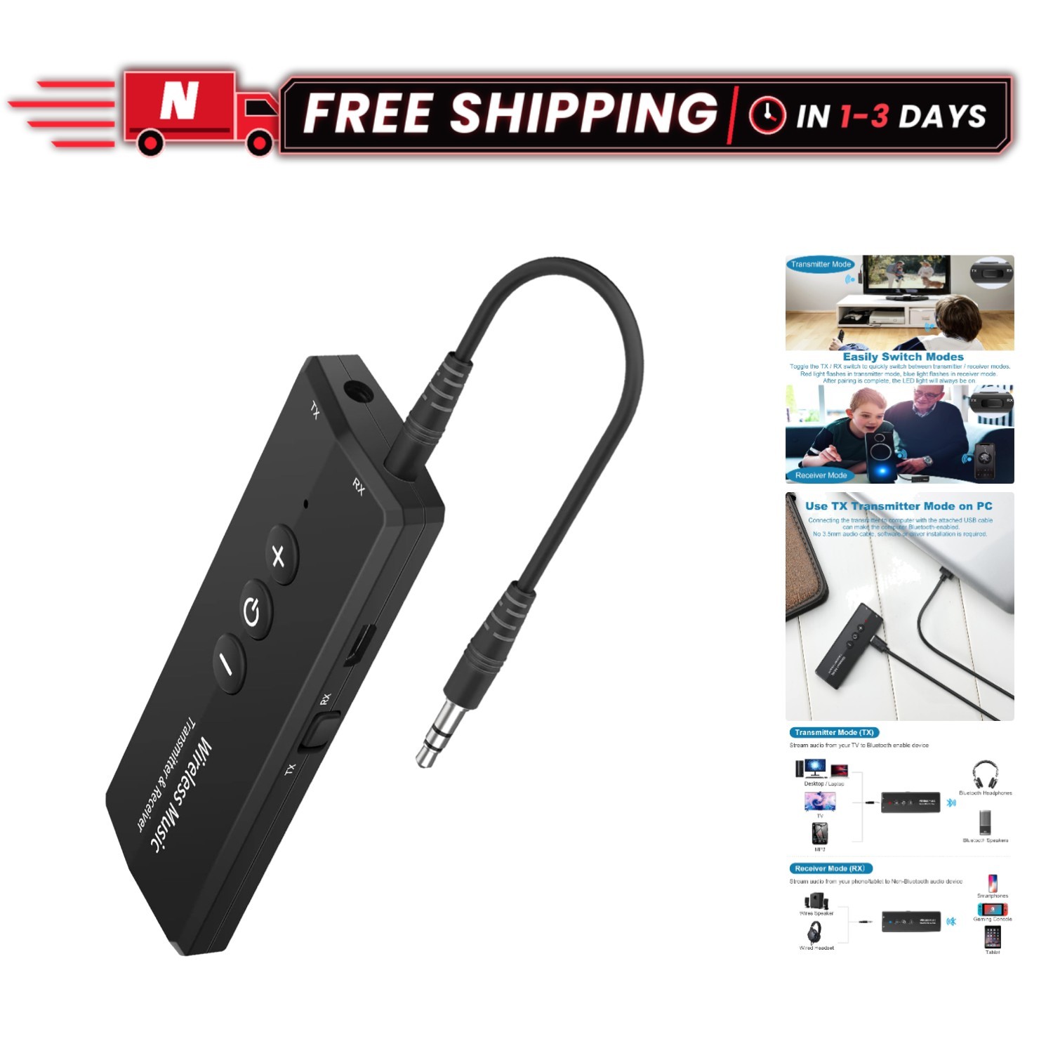 Bluetooth 5.3 3-in-1 Transmitter Receiver Adapter for Seamless Audio Enjoyment