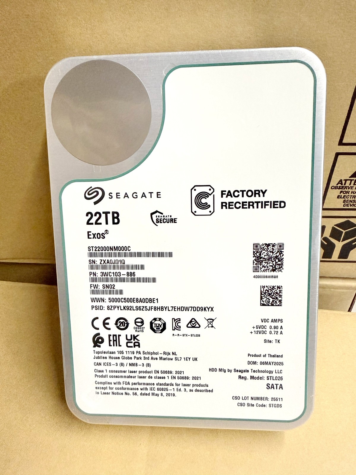 Seagate ST22000NM000C Exos 22TB 512MB Internal CMR 7.2K 6Gb 3.5" SATA Hard Drive