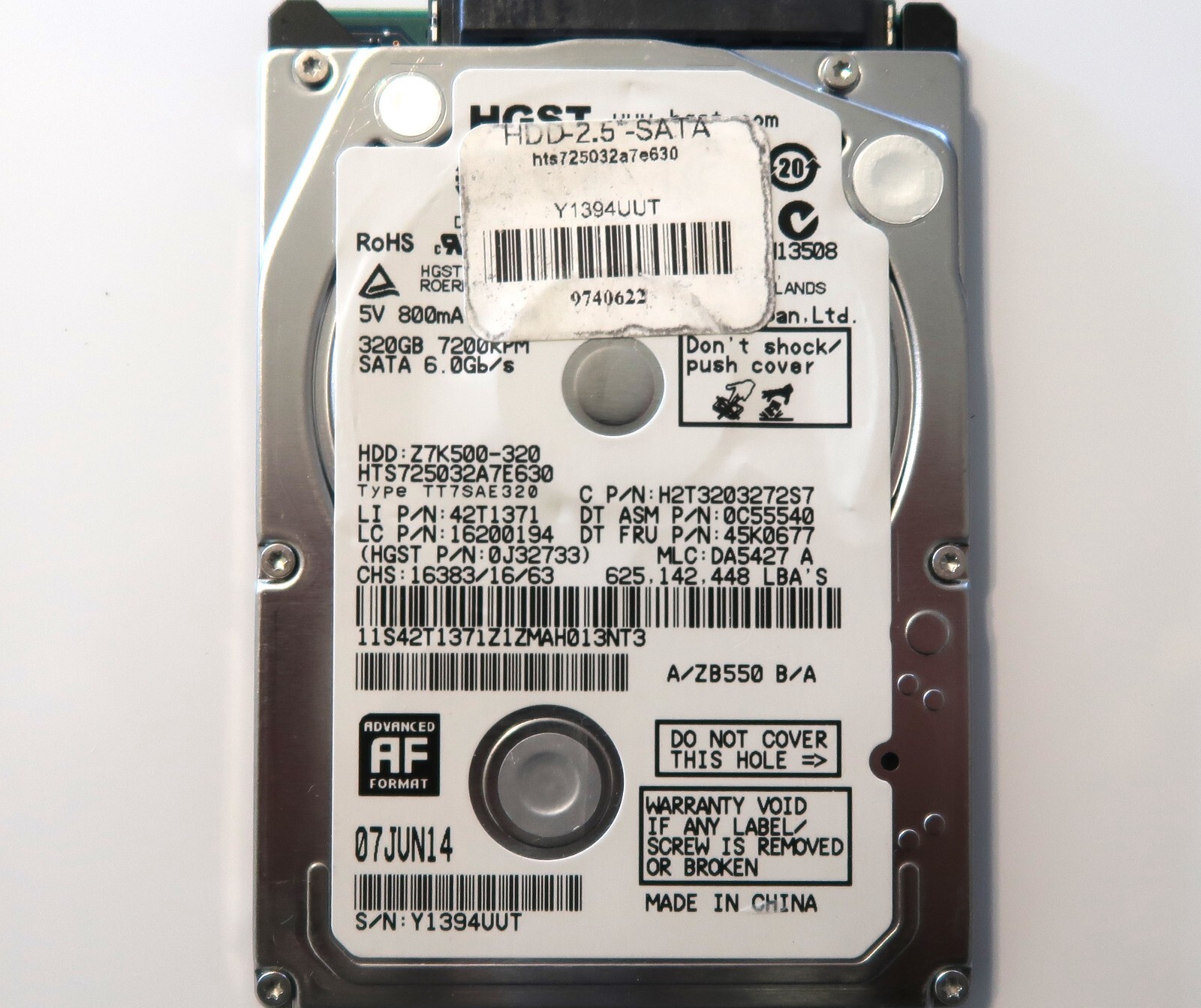 Hitachi HTS725032A7E630 0J32733 DA5427 China 320gb 2.5" Sata HDD 07JUN2014