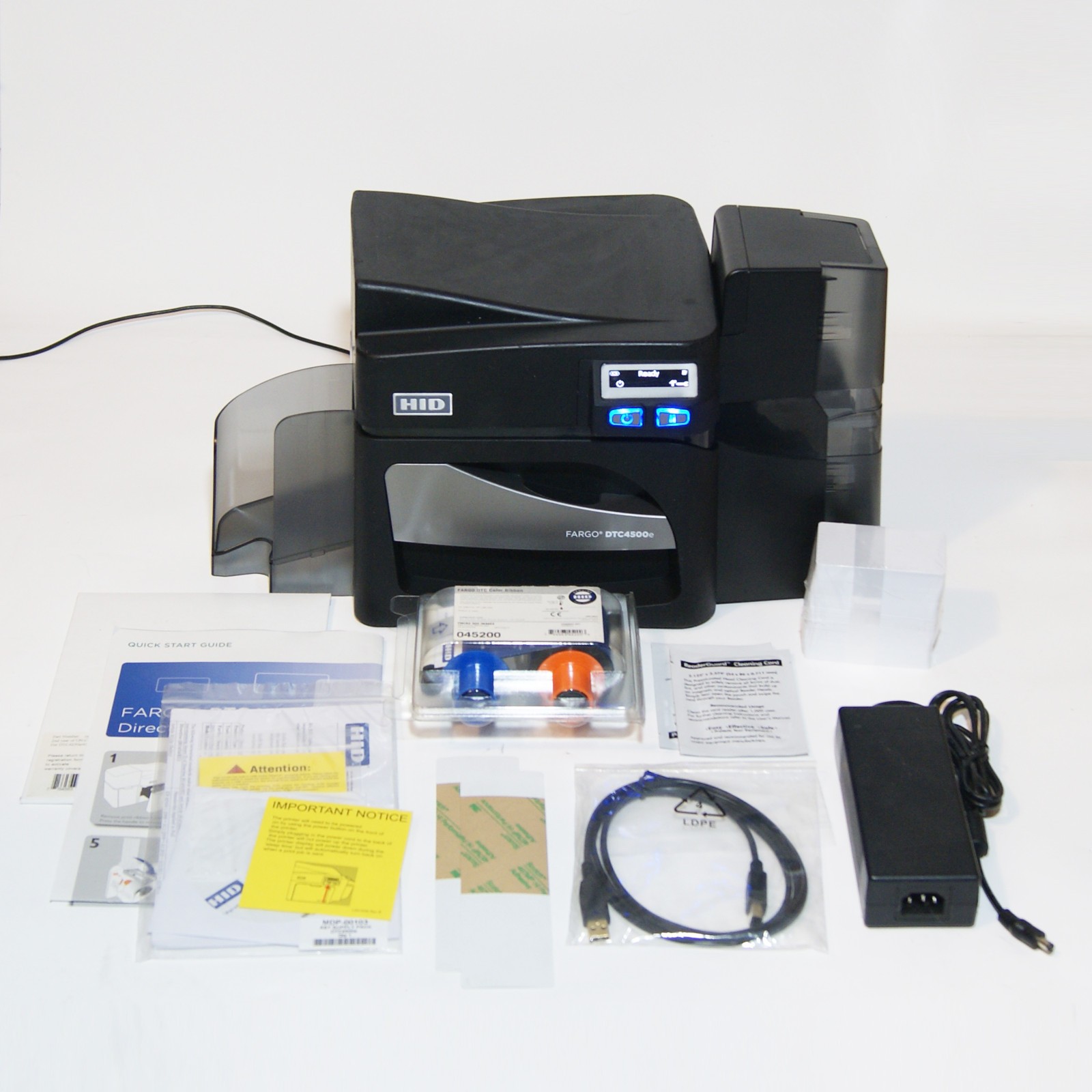 Fargo DTC4500e ID Card Thermal Printer with Ribbon and Supply Bundle   PL