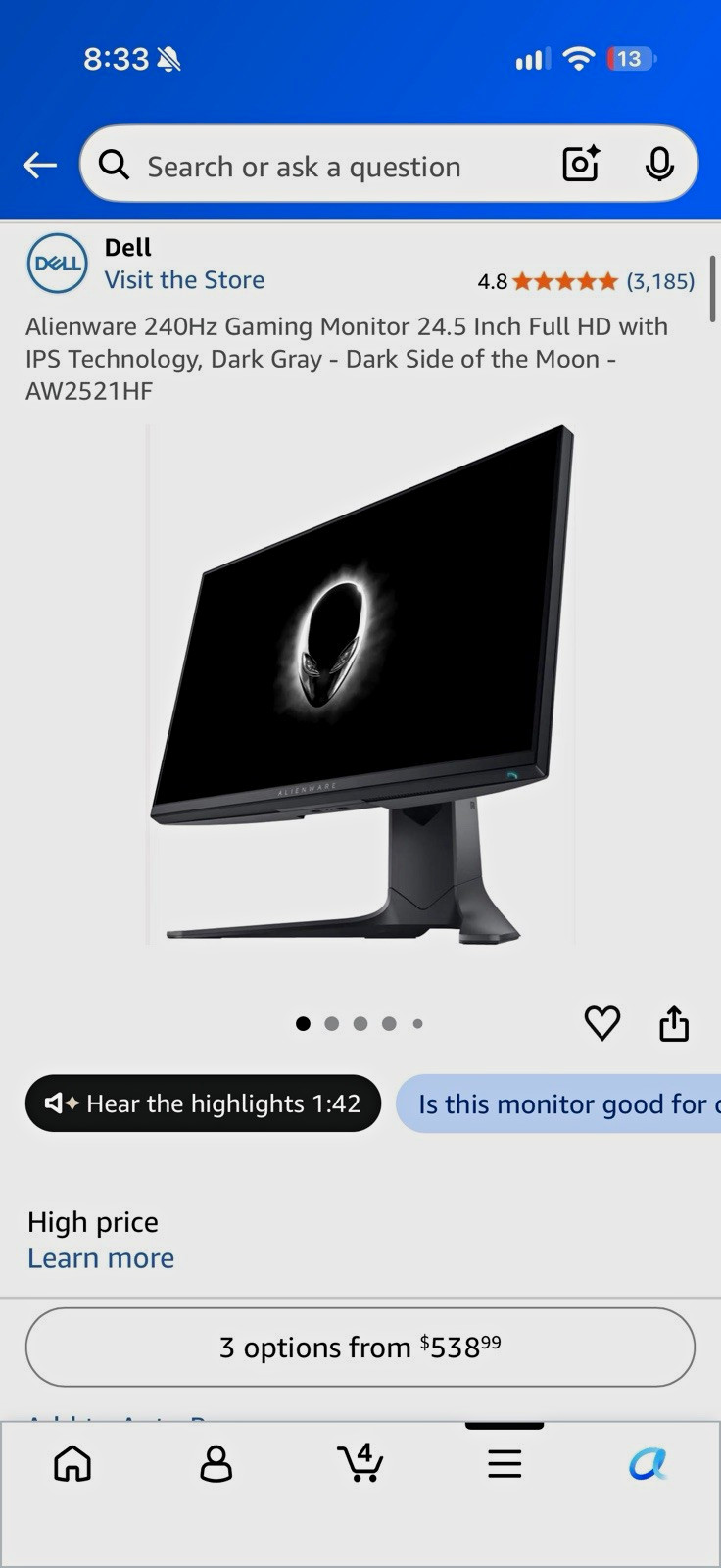 Alienware AW2521HF 24.5in IPS 240Hz 1ms FHD Adaptive DP - DARK SIDE OF THE MOON