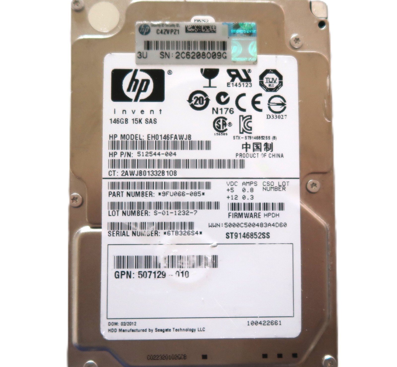 Seagate ST9146852SS 9FU066-085 HPDH 512544-004 146gb SAS 2.5" HDD