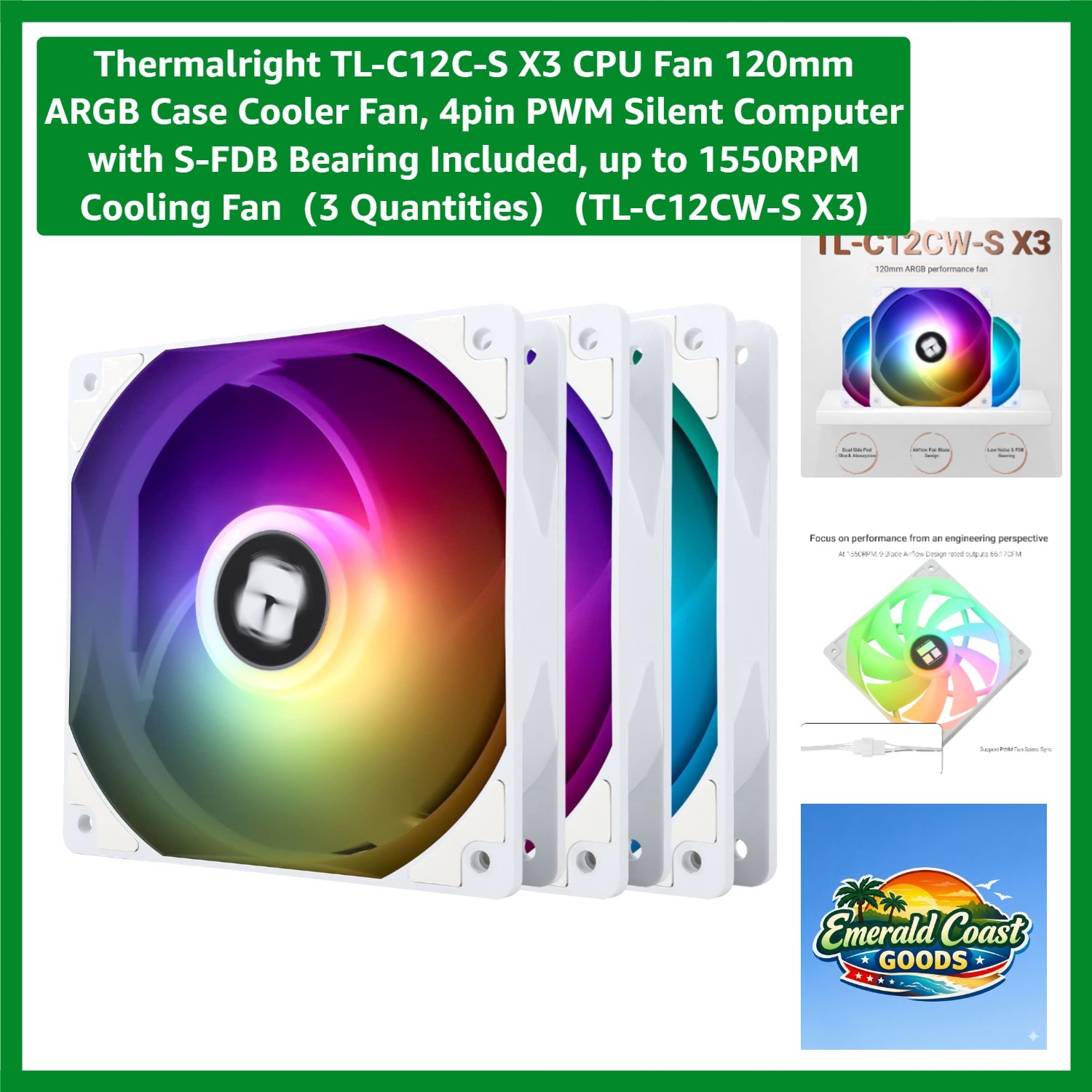 High-Performance TL-C12C-S X3 120mm ARGB Cooler Fans with PWM Control - 1550 RPM