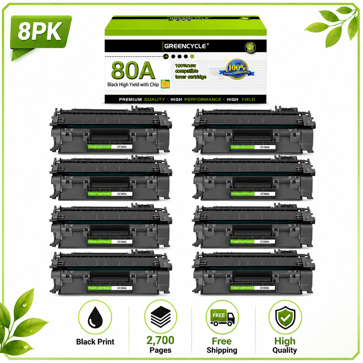 8 Pack Greencycle 80A Toner HP CF280A M401n M401dn MFP M425dn