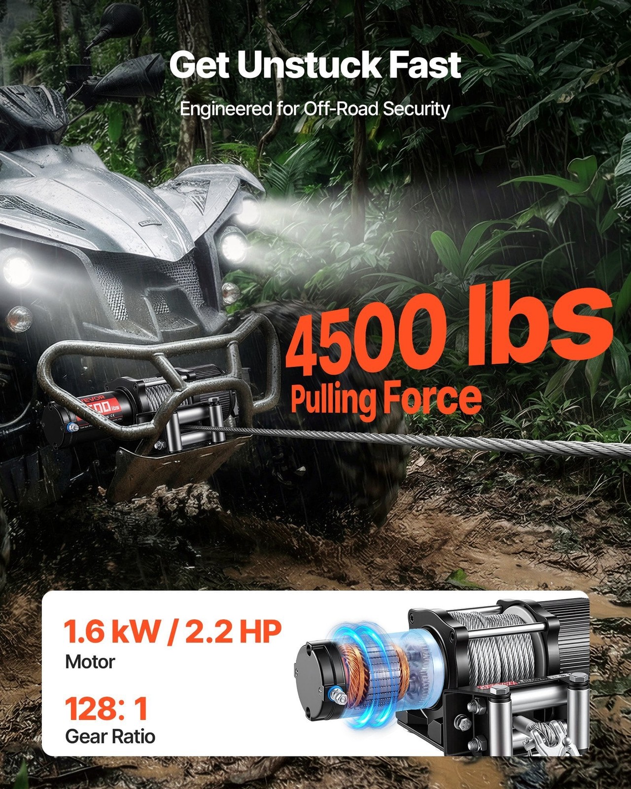  4500 lbs Electric Winch, 12V DC ATV/UTV Winch with 0.24 in x 39.4 ft Steel Wire