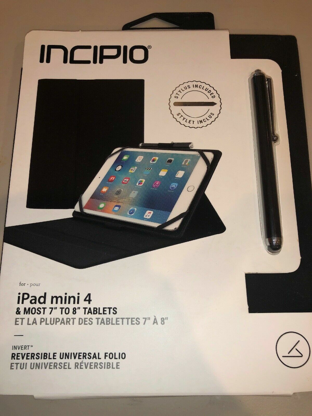 Incipio Invert Folio Case with Stylus for iPad Mini 4 & 7" to 8" Tablets - Black