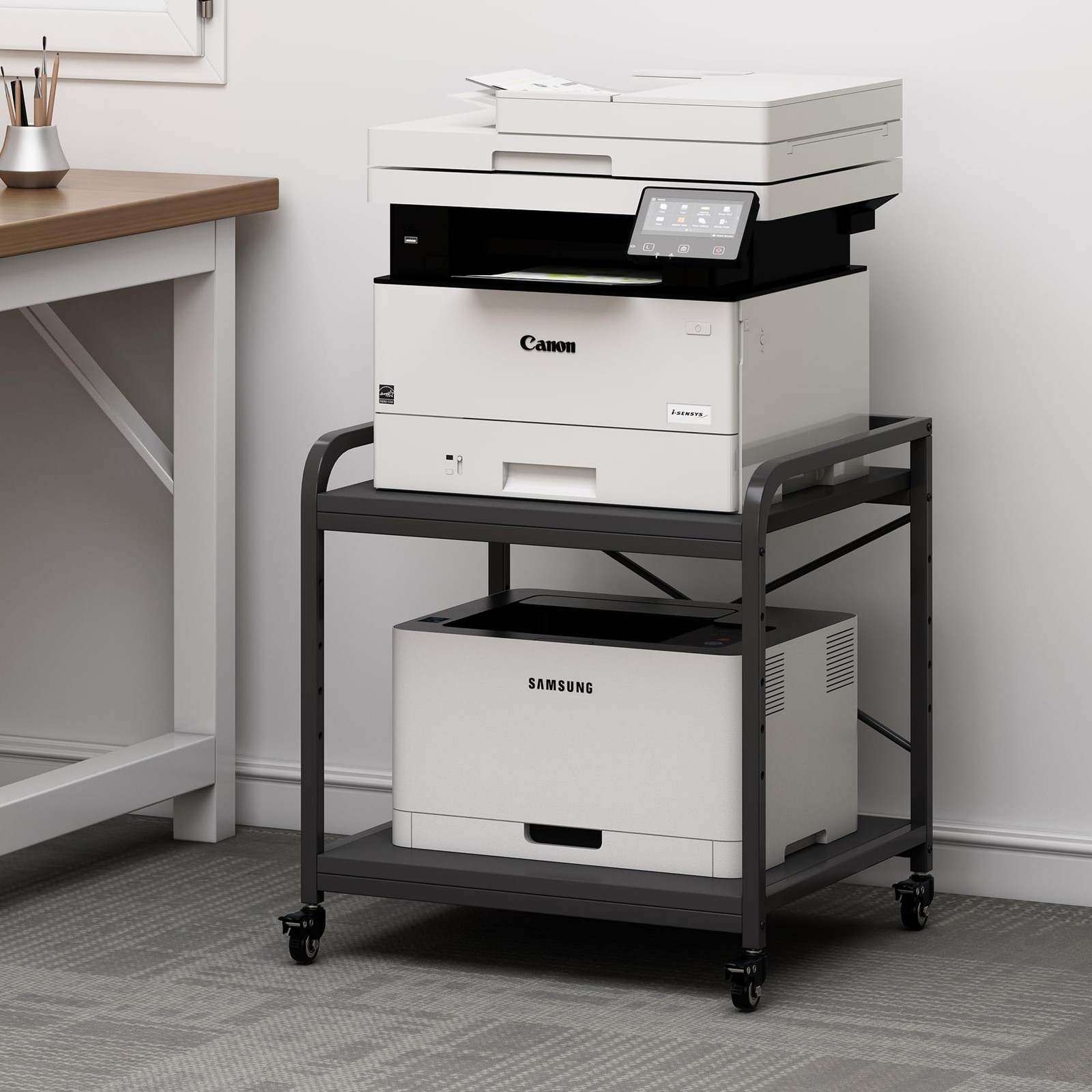 Fannova 2 Tier Under Desk Printer Stand with Storage, 20 Inches Deep Large Pr...