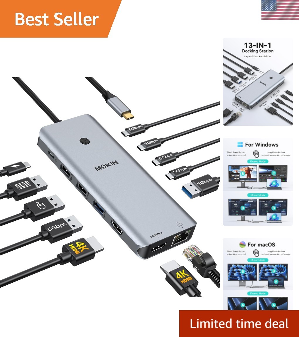 USB C Docking Station 13-in-1 with Dual HDMI for Ultimate Workspace Efficiency