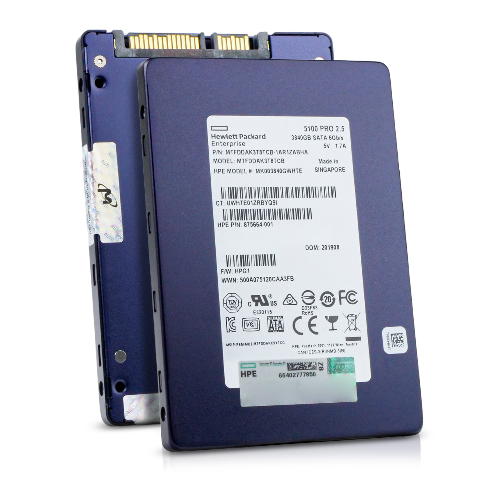 HP/Micron 3.84TB MTFDDAK3T8TCB 2.5 DWPD SATA 6 Gb/s 3D TLC 2.5" Enterprise SSD