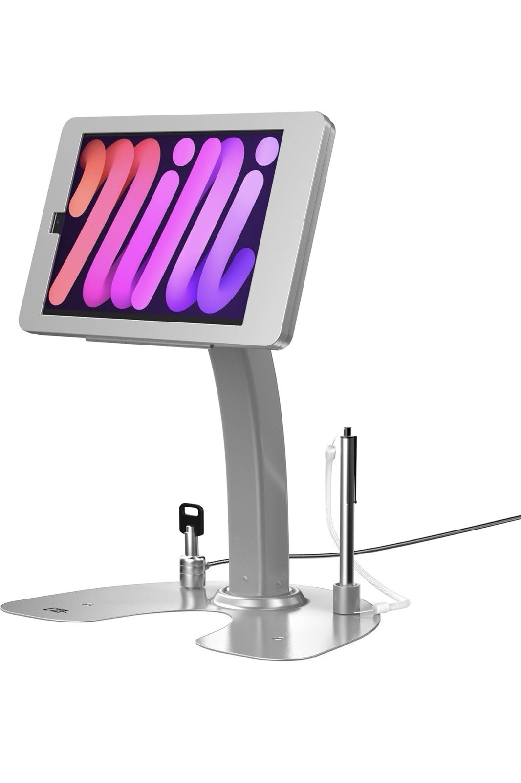 CTA Dual Security POS iPad Mini 6/7 Kiosk Desk Stand Silver Steel Cable Lock 