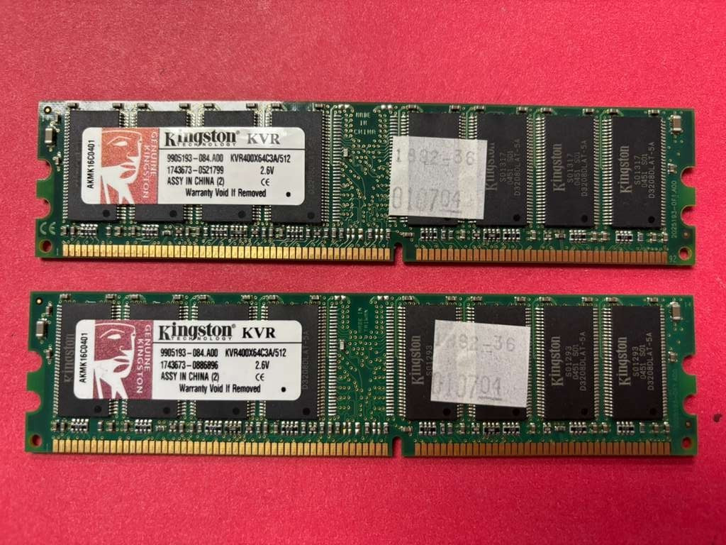 🌷Kingston 1GB (2X512MB) RAM MEMORY KVR400X64C3A/512