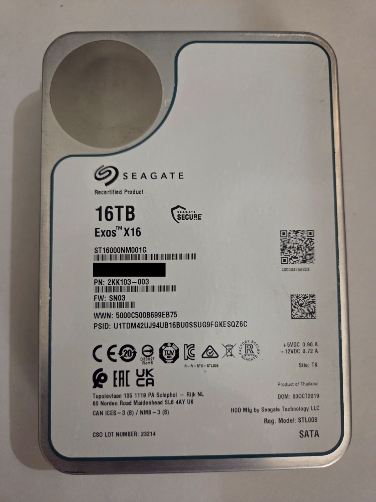 Seagate Exos X16 (7200RPM, 3.5", SATA III, 256MB Cache) 16TB Internal Enterprise