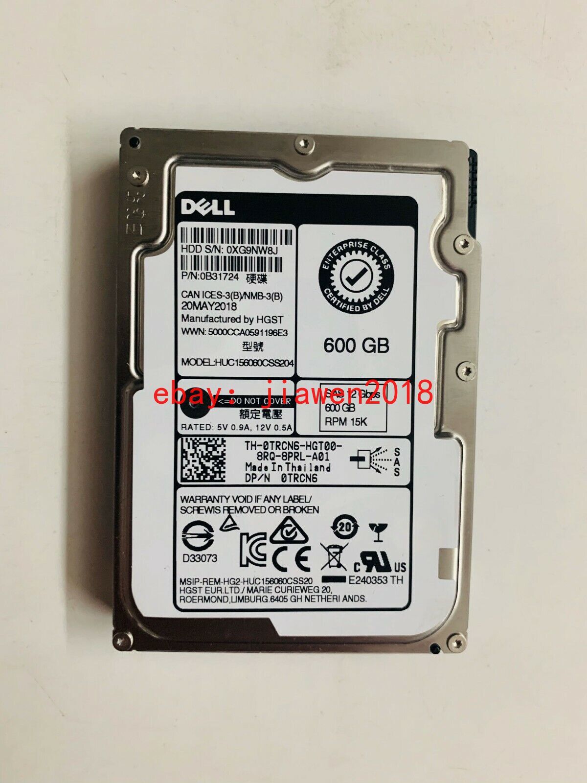 NEW Dell TRCN6 0TRCN6 600GB 15K SAS 2.5" 12Gb/s HDD Hard Drive HUC156060CSS204 