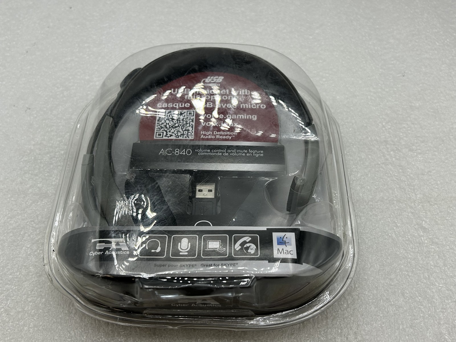 NEW Cyber Acoustics AC-840 USB Mono Internet Communications Headset w/ Boom Mic